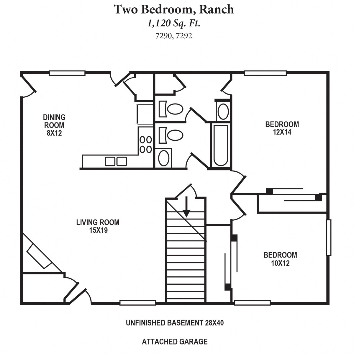 Floor plan for 2 beds, 1.5 baths, 1160 sqft
